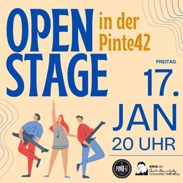 English version below.

Wir veranstalten am Freitag, den 17. Januar zusammen mit der @pinte.42 eine offene Bühne.

Wir wollen allen Musiker:innen unter euch eine offene Bühne bieten, egal ob Anfänger:in, Fortgeschrittene:r oder Profi.
Also kramt eure Instrumente raus und schwingt euch aufs Rad zur Pinte42. Eine Anmeldung ist nicht notwendig.
Natürlich sind auch Zuhörer:innen herzlich willkommen.
Kommt vorbei und lasst uns einen wunderbaren musikalischen Abend feiern!

Vor Ort steht zur Verfügung: PA, Mikrophon, Gitarren- und Bassverstärker, E-Piano und Schlagzeug. Alles Weitere bitte selbst mitbringen!

____
We are organizing an open stage on January 17th together with @pinte.42 .

We want to offer an open stage to all musicians among you, no matter if you are a beginner, advanced, or professional.
So, pick up your instruments and get on your bike to Pinte42. No registration required.
Of course, listeners are also welcome.
Come along and let's have a wonderful musical evening!

On site you will find: PA, microphone, guitar and bass amplifier, electric piano and drums.
Please bring everything else yourself!