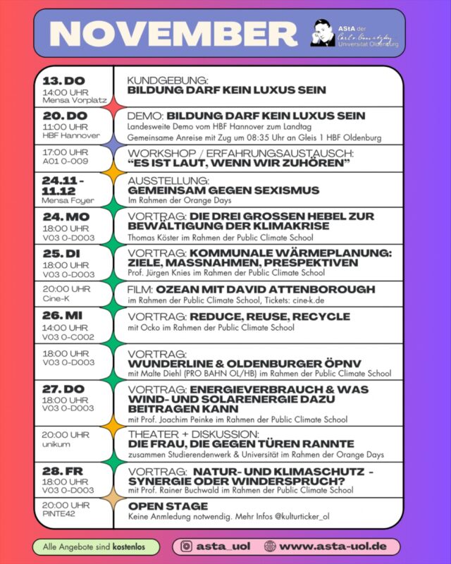 Unsere Angebote und Veranstaltungen im November 2025