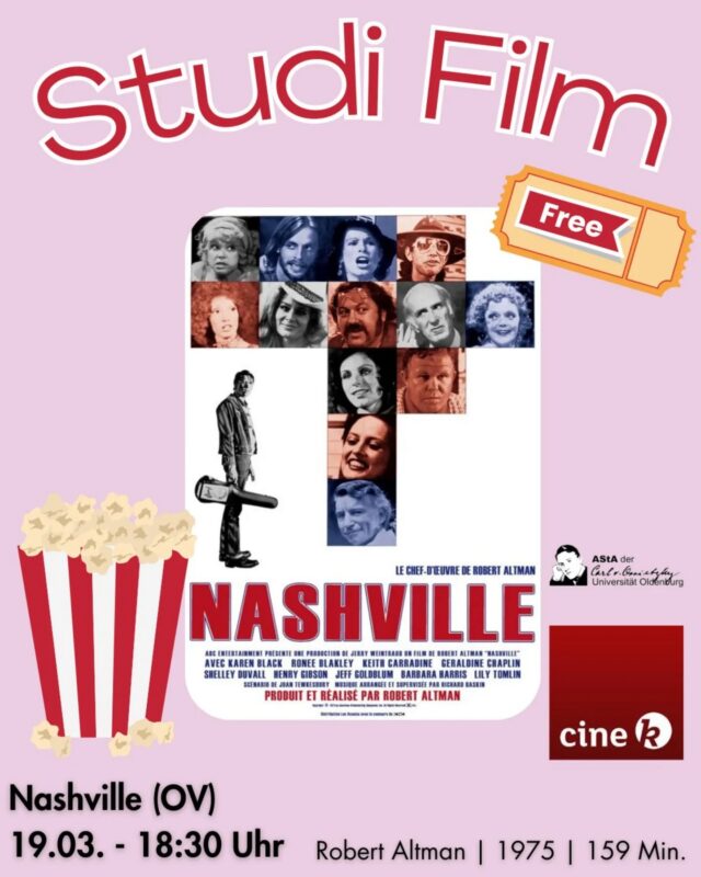Nashville kostenlos für alle Studis! 
Am 19.03.2026 im CineK
Von Robert Altmann, 1975, 159min